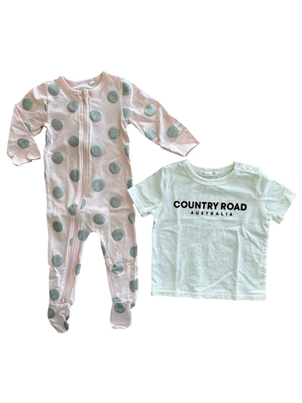 Bundle of Country Road Australia Pink Zipper Pajama 3-6 months + T-Shirt 6-12mon